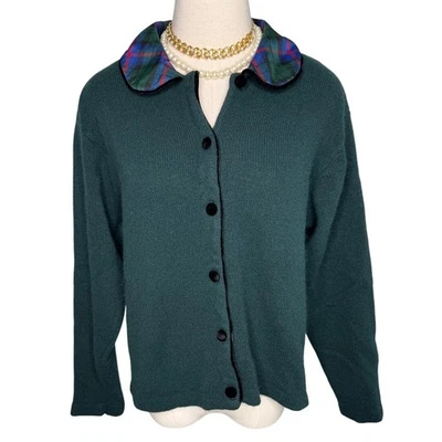 Vintage Talbots wool angora velvet plaid round collar cardigan sweater size M - Image 1 of 4