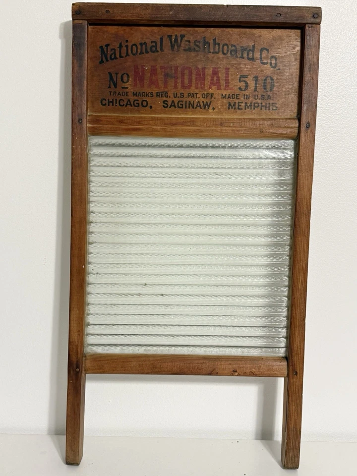 De Colección National Washboard Co No 510 Madera Costilla Vidrio Primitivo Campo Arte Popular Decoración Foto 1 de 3