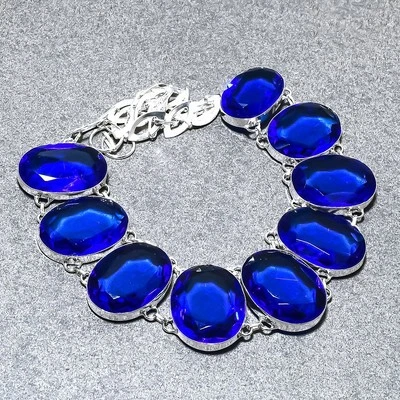 Faceted Tanzanite Quartz Oval Shape Gemstone Fashion Jewelry Necklace 18" SR 800 - Image 1 of 4