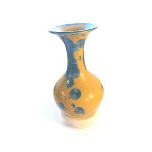 Signed Blue Green Crystalline Vase 8 Inches 184a Cl - Picture 1 of 9