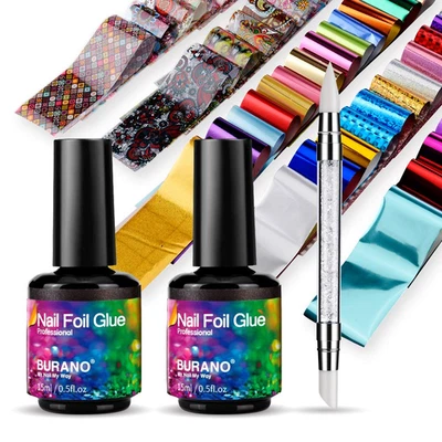 BURANO Nail Art Lámina Pegamento Gel, 15ML 2 Botellas con 60 PIEZAS Láminas Adhesivas, Uñas De Foto 1 de 4