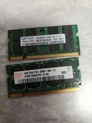 LOT OF 2 2gb (2x2gb=4gb) DDR2 PC2  5300S LAPTOP RAM MEMORY various mfg free ship - Image 1 of 2
