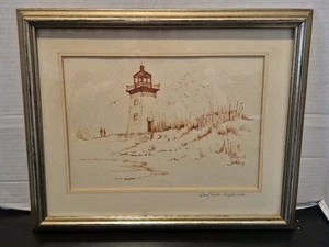 VTG Long Point Lighthouse Cape Cod Framed Handmade Art 15.5" X 13.5" Serene... - Picture 1 of 6