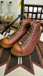 Men's Vintage Style Brown Handcrafted Leather Lace To Toe Roofer Monkey Boots 41 - Picture 1 of 24