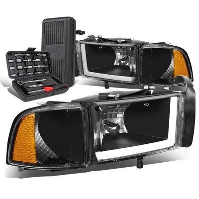 Para 1994-2002 Dodge Ram LED DRL barra preto/âmbar lâmpadas de farol de sinal + caixa de ferramentas - Imagem 1 de 4