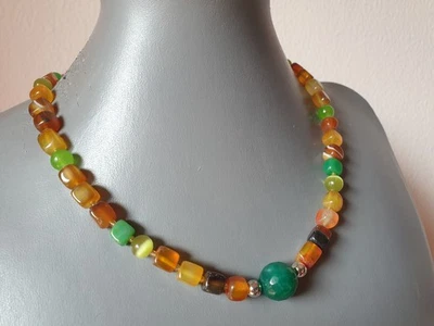 💎 COLLANA DONNA PIETRE DURE NATURALI AGATA AMBRA,PERIDOTO, RADICE DI SMERALDO💎 - Immagine 1 di 4
