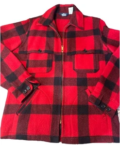 VTG 70s Woolrich Wool Buffalo Plaid Shacket Shirt Cruiser Jacket Made USA Sz Med - Picture 1 of 13