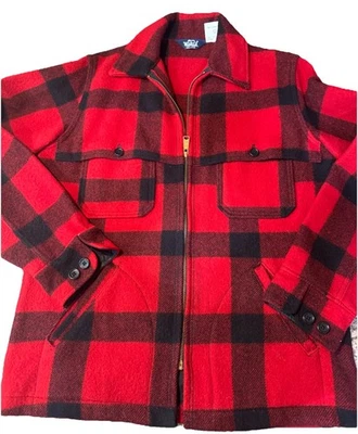 VTG 70s Woolrich Wool Buffalo Plaid Shacket Shirt Cruiser Jacket Made USA Sz Med - Image 1 of 4
