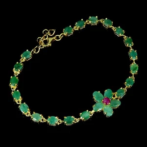 925 Sterling Silver Bracelet Oval Emerald 6x4mm Ruby Natural Gemstone Jewelry - Picture 1 of 13