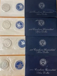 1971-1974 S Eisenhower BU 4 Blue Packs 40% Silver Ike Dollar Lot US Coins Lot 4 - Picture 1 of 2