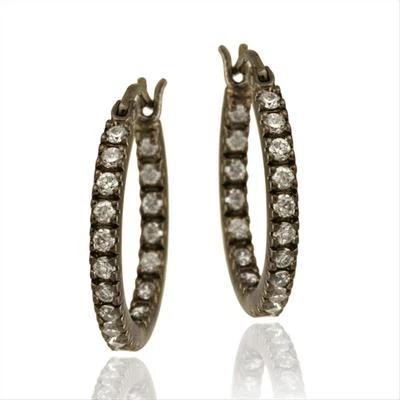 Black Rhodium Overlay 925 Silver 18mm CZ Hoop Earrings - Image 1 of 3