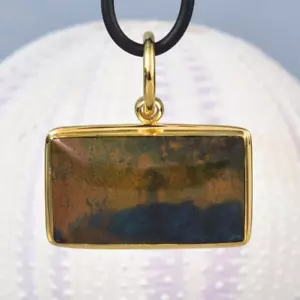 Colgante Oro Vermeil de Ley Multicolor Bacan Crisocola Gema Cabujón 8.24G - Imagen 1 de 9