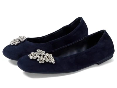 Stuart Weitzman Crystal Fleur Ballet Flat Womens 6.5 Nice Blue Square Toe KHD842 - Image 1 of 4