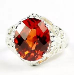 925 Sterling Silver Ladies Filigree Ring, Created Padparadsha Sapphire, SR114 - Picture 1 of 5