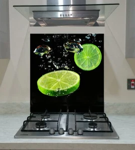 Splashback Toughened Glass Modern Unique Kitchen Green Lime on Black Any Sizes - Picture 1 of 3