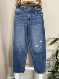 Gap Kids Girls Medium Wash Distressed Barrel Jeans Size 14 Slim Denim Pants - Picture 1 of 15