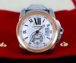 Calibre De Cartier Steel 18k Rose Gold Automatic Date Roman Dial 42mm Watch 3389 - Picture 1 of 9