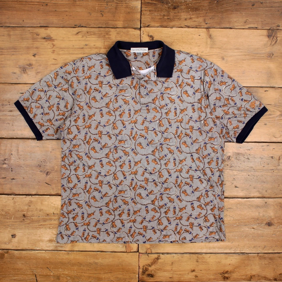 Camiseta Polo Vintage Puntada Única 2XL Años 90 Nick Laus Golf Camiseta Azul Foto 1 de 4