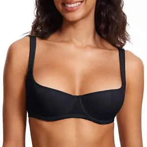 DOBREVA Women's Balconette Bra Padded Plus Size Wide Cushioned Straps Black 36B - Picture 1 of 5
