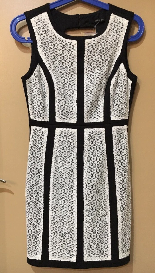 NWT Ark & Co White Black Lace Panel Straight Mini Dress Size M Medium - Image 1 of 4