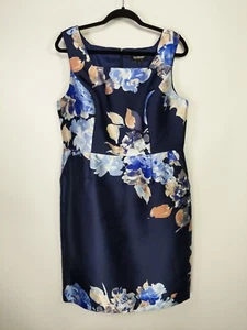 Vestido Vaina Glamour Azul Marino Floral Sarga Cuello Cuadrado Cremallera Talla 12 Nuevo con Etiquetas - Imagen 1 de 9