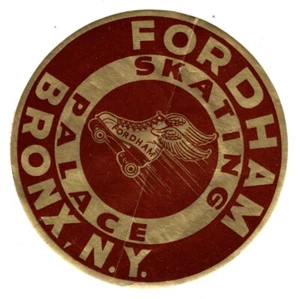 Etiqueta adhesiva vintage Fordham Skating Palace Bronx, Nueva York pista de rodillos años 40 - Imagen 1 de 2