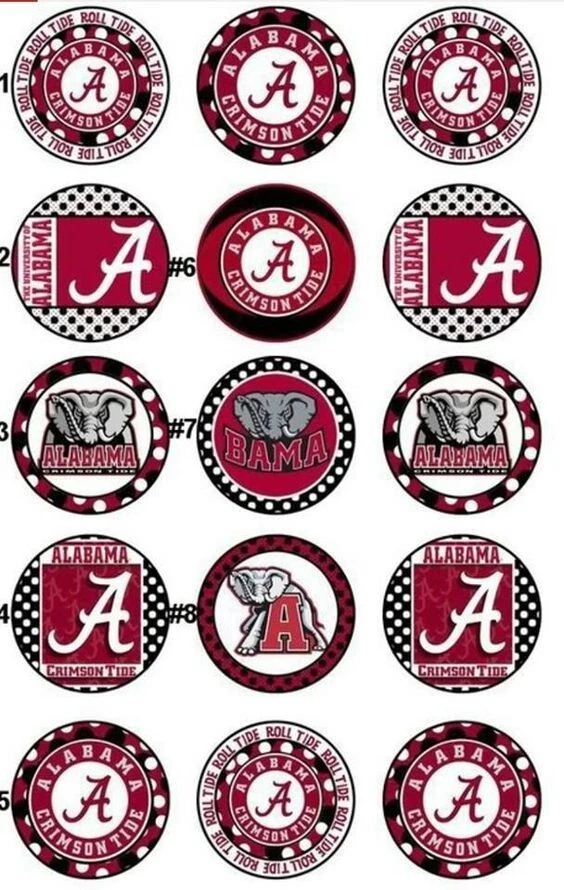 Imagens de tampa de garrafa, imagens de colar, imagens de círculo de 1 em, pré-cortadas, Alabama Roll Tide - Imagem 1 de 1