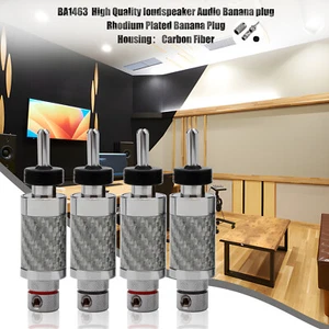 ​4PCS Audio Rhodium Plated Banana Plugs Silver Carbon Fiber Male Connectors DIY - Picture 1 of 15