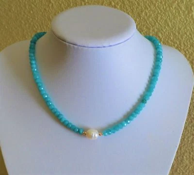 Collar Gargantilla Hecho a Mano Facetado Azul Paraiba Turmalina Perla Oro Amarillo Foto 1 de 4
