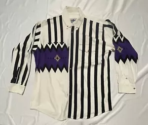 ALAMOSA MENS LARGE WESTERRN SHIRT WHITE BLACK PURPLE AZTEC - Picture 1 of 8