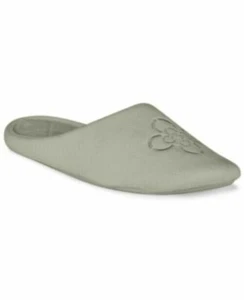 Charter Club Micro Velour Logo Clog Memory Foam Slippers Gray Pick Size