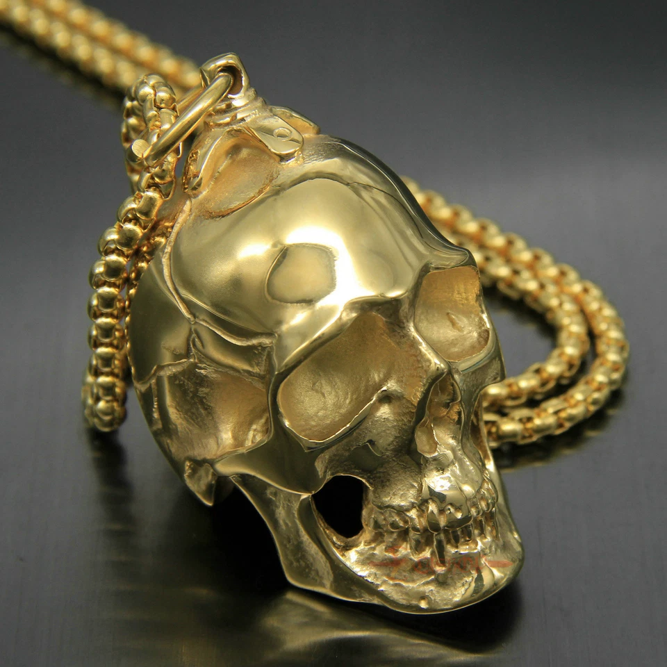 Enorme collar colgante de cadena calavera tono dorado pesado de acero inoxidable 45 g/105 g para hombre Foto 1 de 4