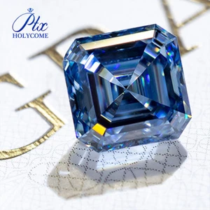 Vivid Blue Moissanite VVS1 Asscher Cut Certificated Loose Stone for Ring Jewelry - Picture 1 of 15