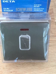 Deta Screwless 8556SCW 20A DP Switch With Neon Satin Chrome White Insert - Picture 1 of 5