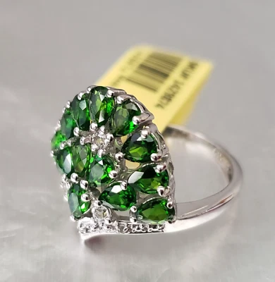 Diopside White Topaz Platinum Overlay Sterling Silver Ring SZ 6 TGW 2.43 cts - Image 1 of 4