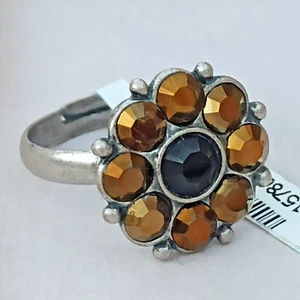 Michal Negrin Ring 925 Silver Plated Flower and Gold Swarovski Crystals Gift NWT - Picture 1 of 13
