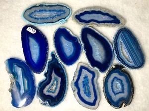 10er SET - POLIERTE BLAUE QUARZACHATPLATTE - 2 1/8 bis 2 7/8 Zoll lang - Bild 1 von 5