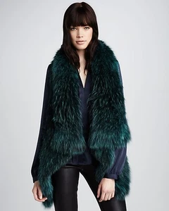 Theory Vest Atlanta Ermy LUXURY Furs Wool Shawl Emerald $1315 S NWT RARE Knitted - Picture 1 of 12