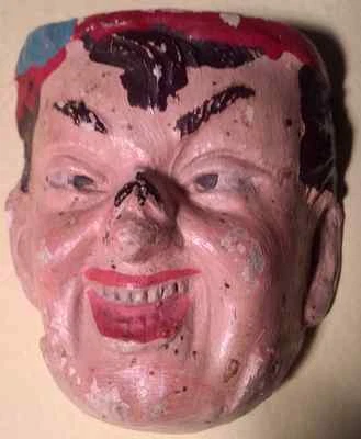 Small (netsuke), Antique, German made Chinaman Mask Polychrome man w/fly on nose - Image 1 of 4