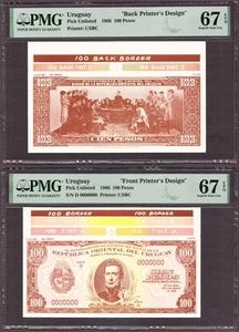 Uruguay 100 Pesos 1966 Front & Back Printer's Design Pick-UNL GEM UNC PMG 67 EPQ - Bild 1 von 2