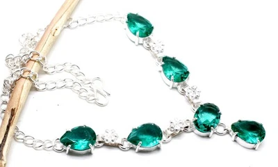 Green Tourmaline Gemstone Handmade 925 Sterling Silver Jewelry Necklace Size-18" - Image 1 of 4
