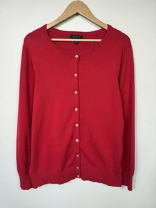 Lands End Strickjacke Pullover Damen 1X Rot Langarm Baumwolle Urlaub Weihnachten - Bild 1 von 9