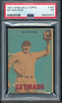 1967 Topps Venezuelan Pie Traynor #144 PSA 1 - Pirates - Image 1 of 3