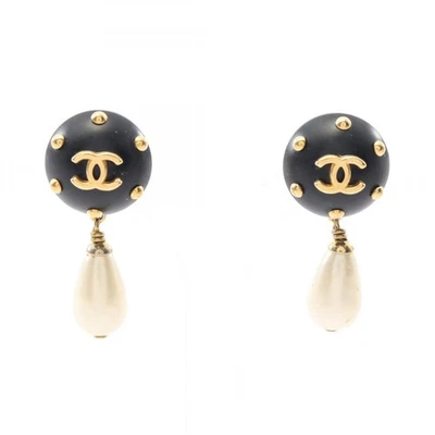 CHANEL COCO Mark Ohrring vergoldet Kunststoff Kunstperle schwarz weiß gebraucht - Bild 1 von 4