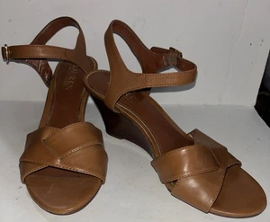 Ralph Lauren Keilsandalen Damengröße 7 verstellbare Knöchelriemen braun Schuhabsätze - Bild 1 von 7