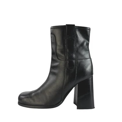 Free People Naomi Women's Black Leather Square Toe Block Heel Zip Ankle Boots 8 - Image 1 of 4