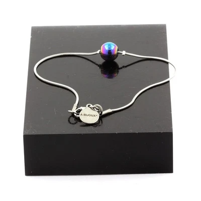 Bracelet Stainless Steel 1 Pearl Hematite Multicolored 8 Mm. Manufactured IN Fra - Image 1 of 2