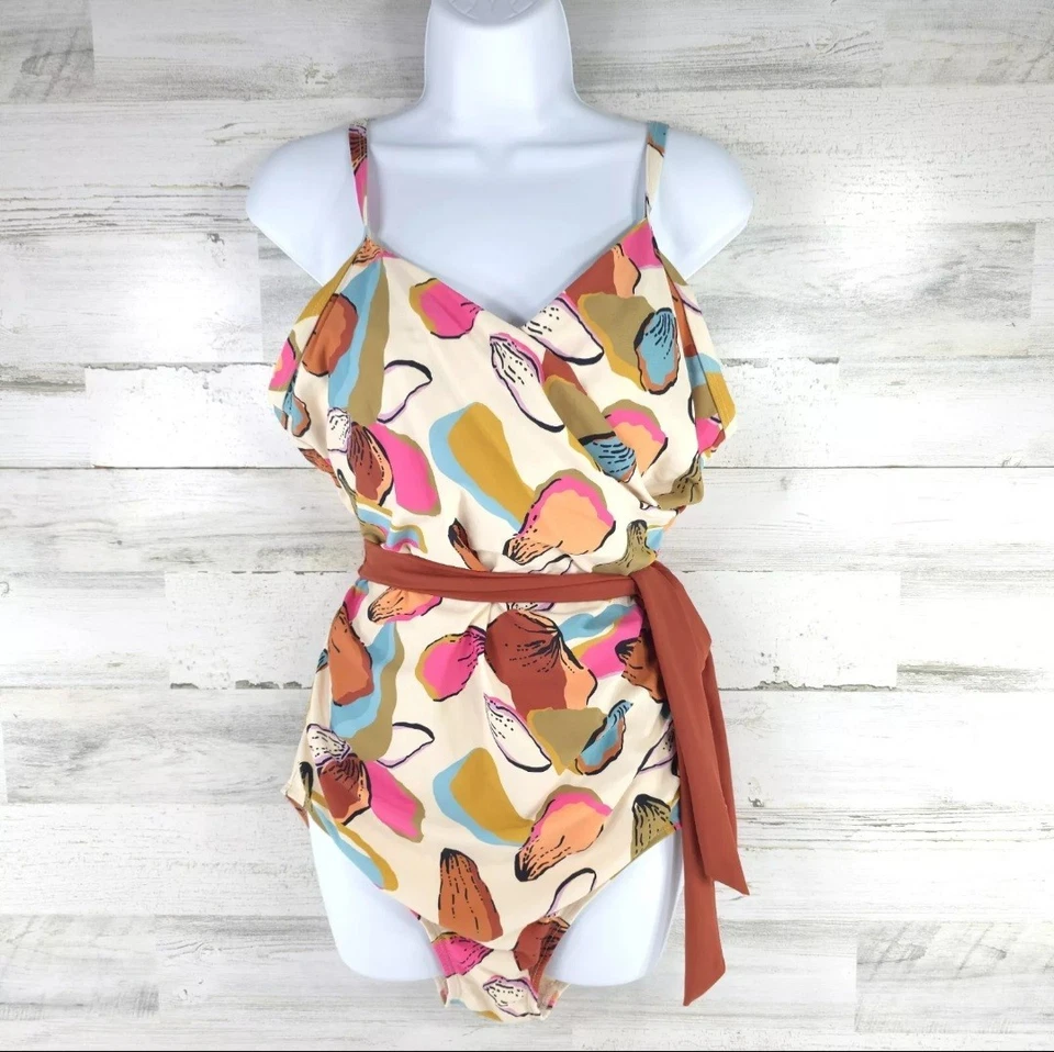 LIME RICKI TRAJE DE BAÑO DE UNA PIEZA PARA MUJER TALLA XL PÉTALOS CORBATA ENVOLVENTE MULTICOLOR SIN ALAMBRE Foto 1 de 4