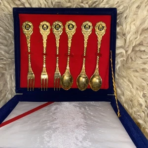 Gold Plated Spoon & Fork Set Korean 24 karat gold - Picture 1 of 4