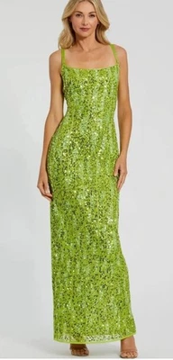 MAC Duggal Neon Green Sequined/open Black Gown, Sz 0, New, No Missing Sequins - Image 1 of 4